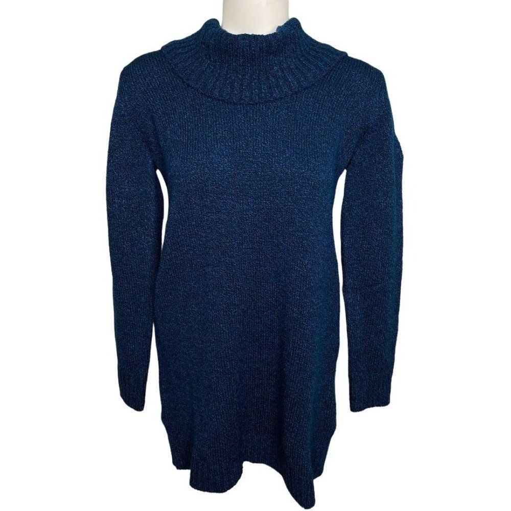 Karen Scott Cowl Neck Tunic Sweater Top Women's XS Teal Blue Relaxed Long-Sleeve